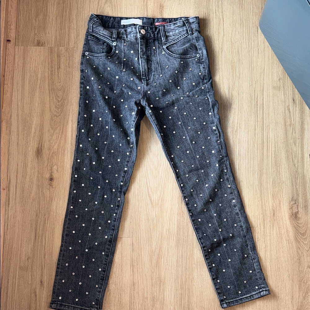 Anthropologie Pilcro Black Gray Silver Rhinestone High rise slim jeans